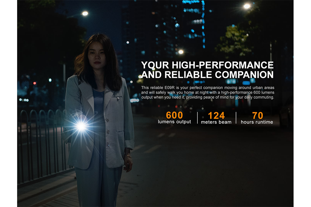 Fenix E09R Rechargeable High-Output Flashlight - 600 Lumens