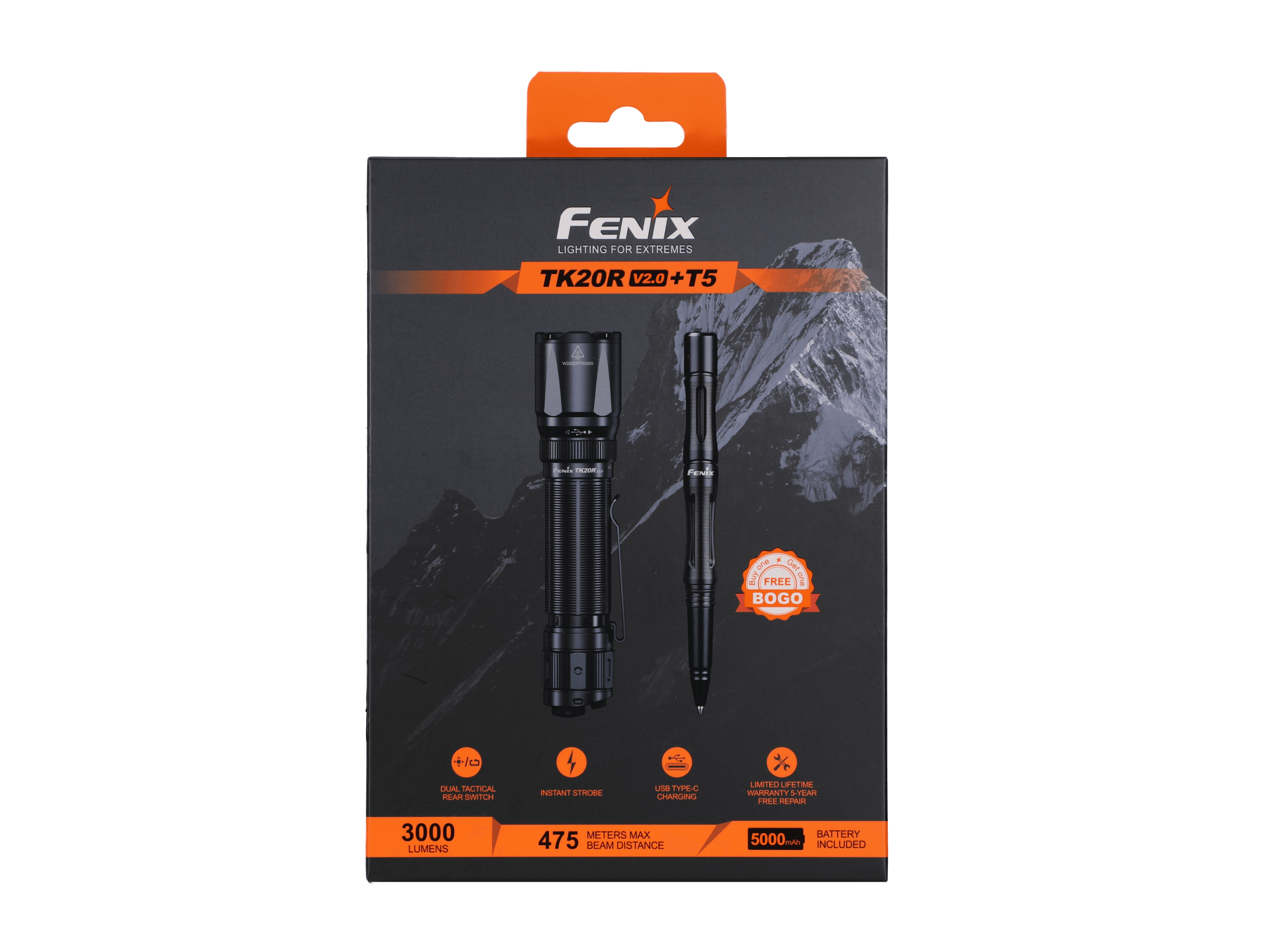 Fenix TK20R V2.0 Rechargeable Flashlight with FREE T5 Tactical Pen (optional)